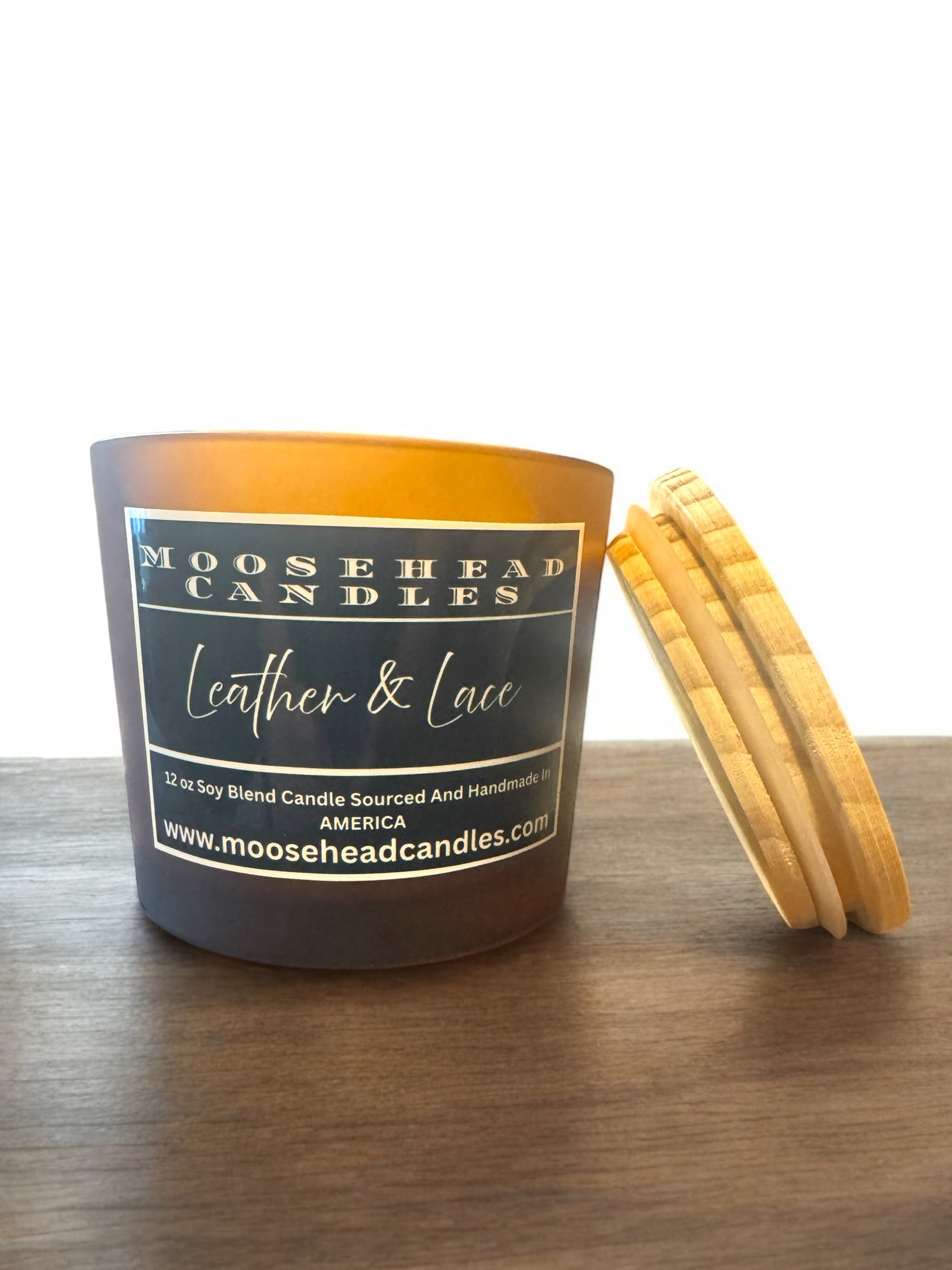 Leather & Lace XL 12oz Candle – Dual Crackling Wood Wicks | Soy Wax Blend in Reusable Glass Jar with Bamboo Lid