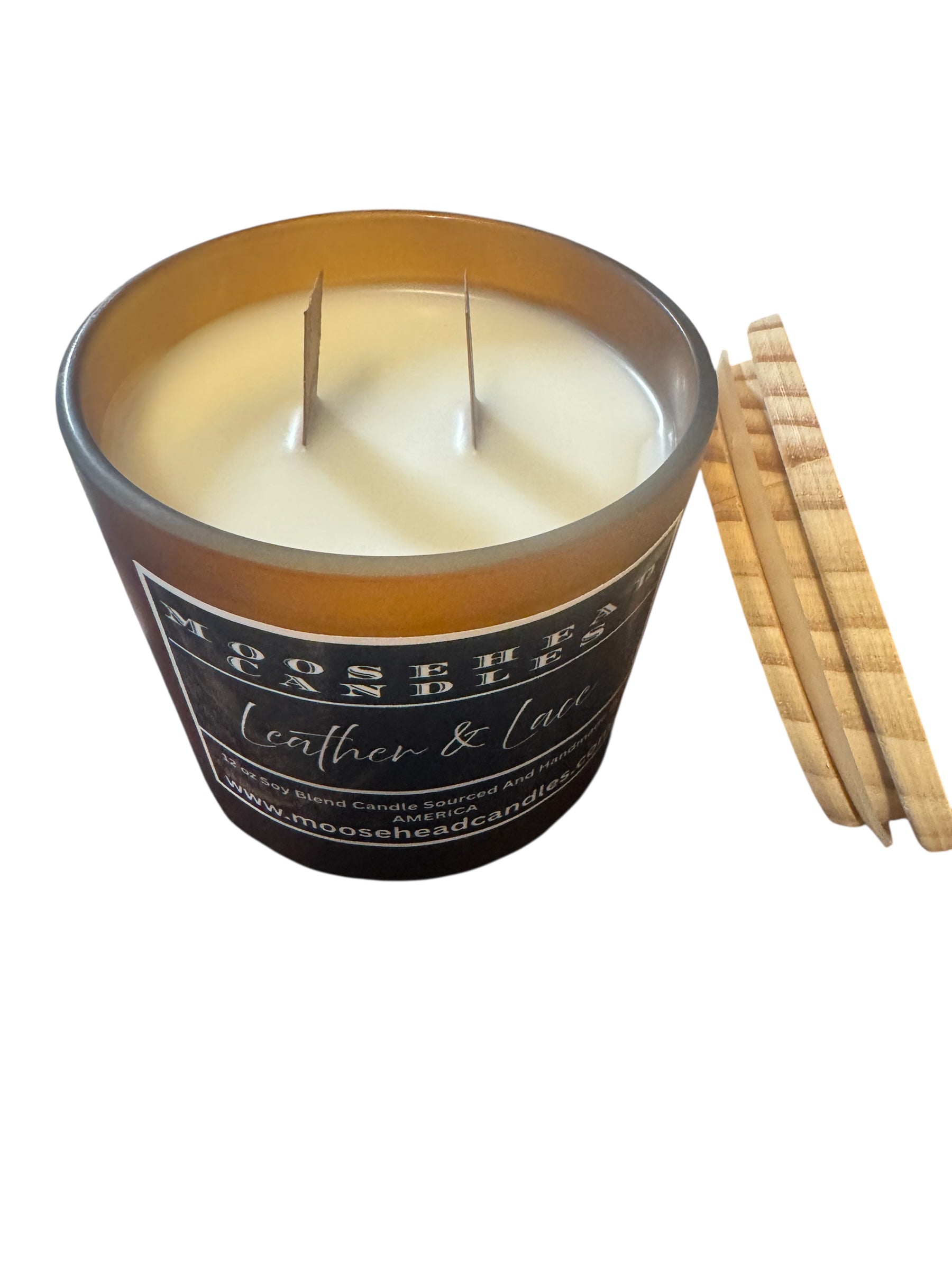 Leather & Lace XL 12oz Candle – Dual Crackling Wood Wicks | Soy Wax Blend in Reusable Glass Jar with Bamboo Lid