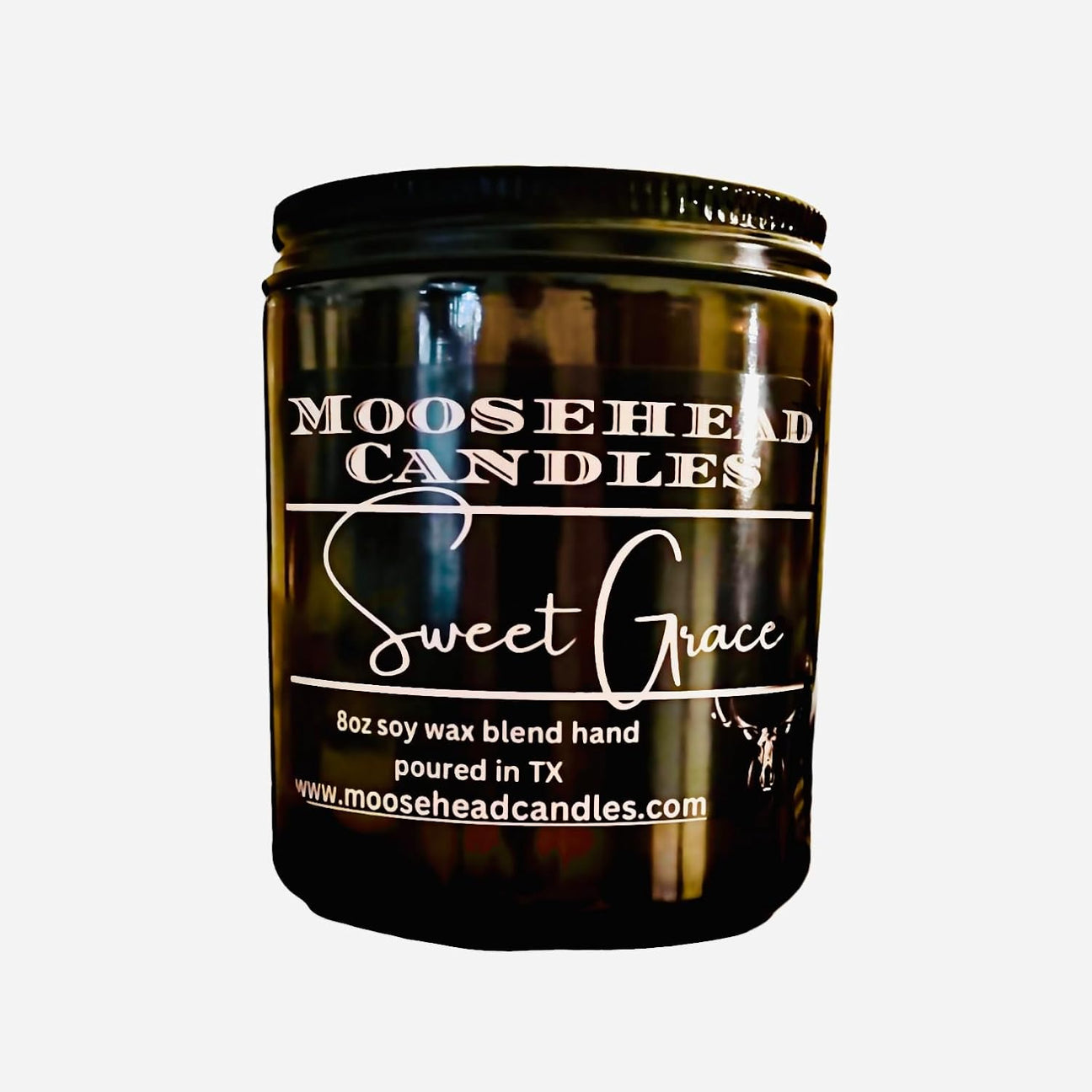 Sweet Grace Moosehead Candle – 8 oz Scented Gift Candle in Beautiful Amber Reusable Glass Jar with Metal Lid – Smoke-Free, Natural Cotton Wick, Hand-Poured Soy Blend