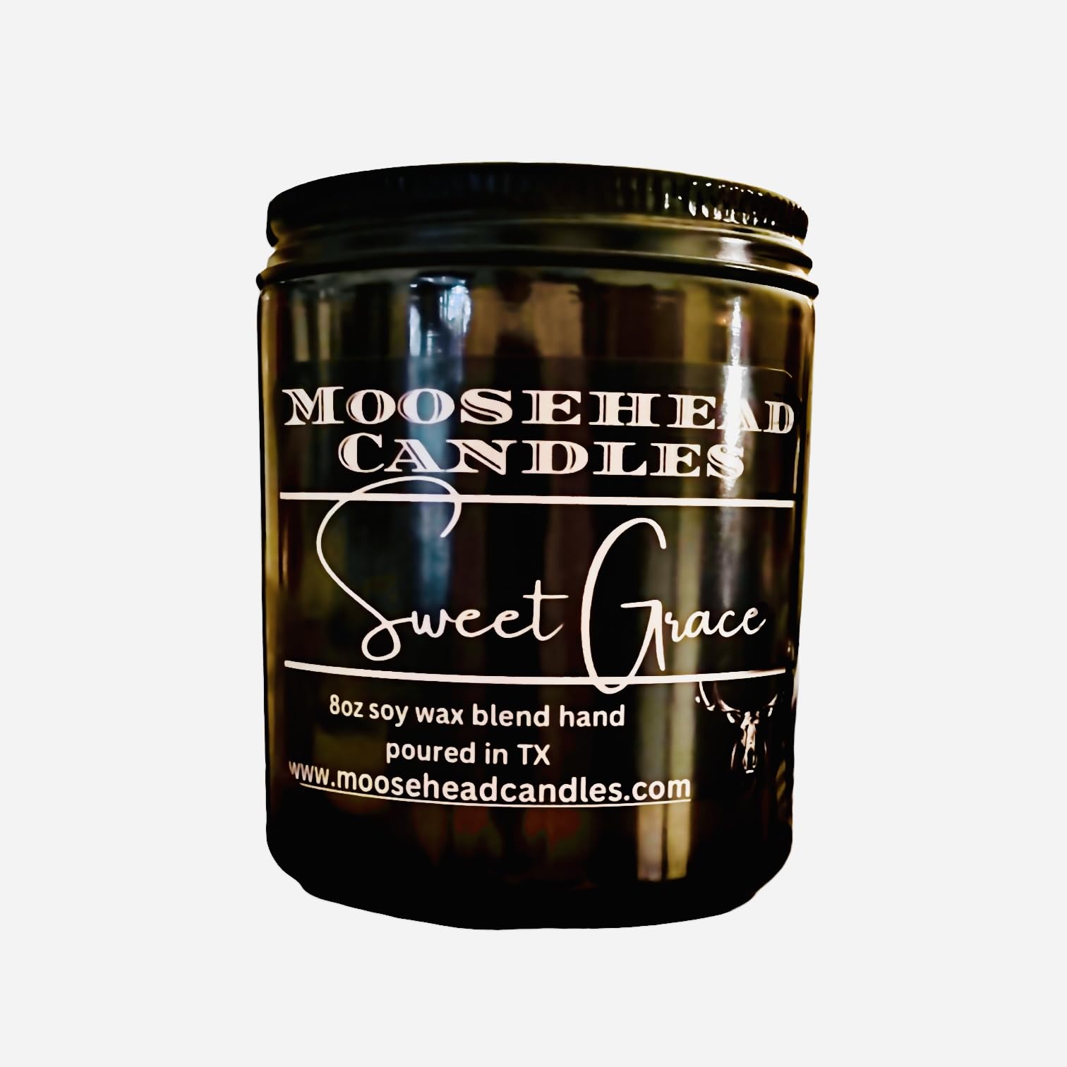 Sweet Grace Moosehead Candle – 8 oz Scented Gift Candle in Beautiful Amber Reusable Glass Jar with Metal Lid – Smoke-Free, Natural Cotton Wick, Hand-Poured Soy Blend