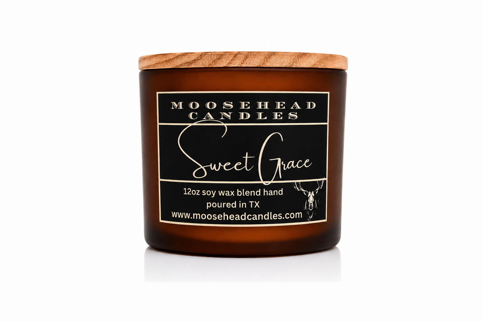 Sweet Grace Moosehead Candle – 12 oz Scented Gift Candle in Beautiful Amber Reusable Glass Jar with Metal Lid – Smoke-Free, Natural Cotton Wick, Hand-Poured Soy Blend