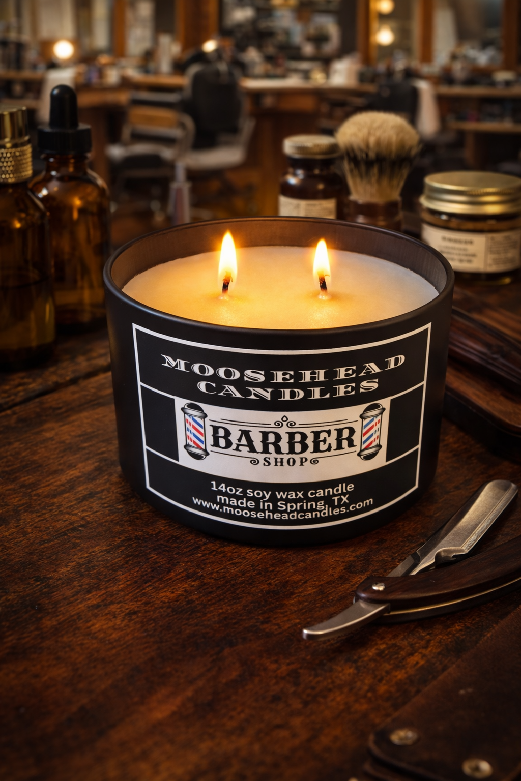 XL oz Barber Shop Candle | Dual Wicks | Lavender, Teak & Baby Powder Scent | Long-Lasting, Hand-Poured Candle.