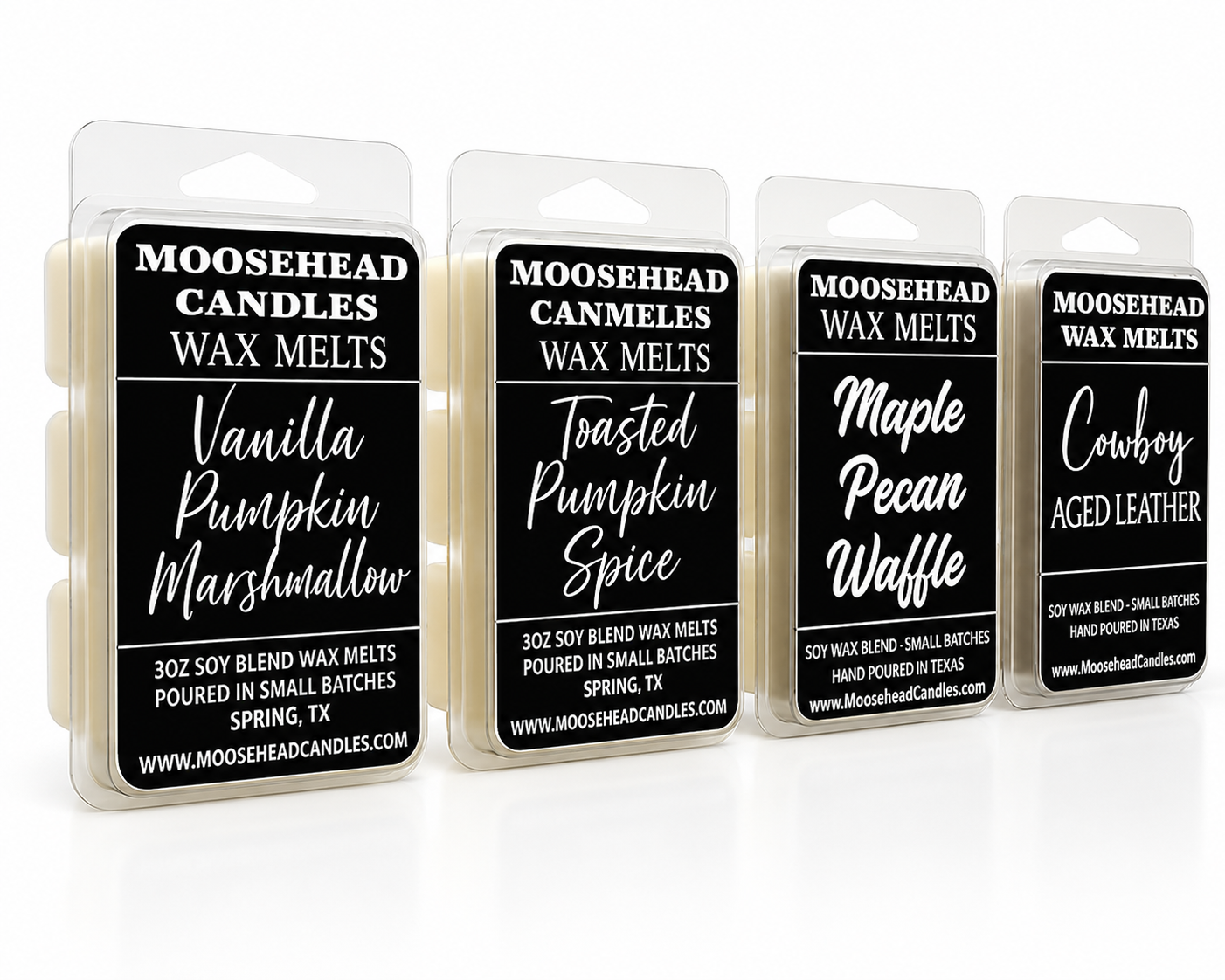 Moosehead Candles Fall Wax Melt Bundle – 4 Pack Autumn Scents – Vanilla Pumpkin Marshmallow, Pumpkin Spice, Aged Leather, Maple Pecan Waffles – Seasonal Home Fragrance