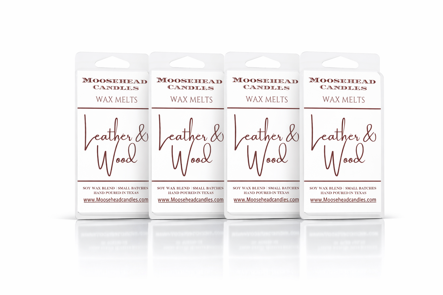 4 Pack Leather & Wood Wax Melts – Mahogany Teakwood & Aged Cowboy Leather for a Luxurious Mountain Cabin Vibe