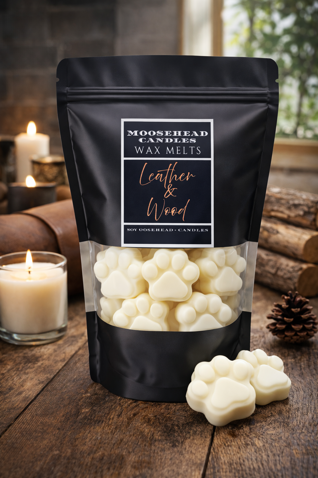 Leather & Wood XXL Wax Melts – 10 oz Resealable Bag | Extra-Large Melts, Strong Long-Lasting Home Fragrance