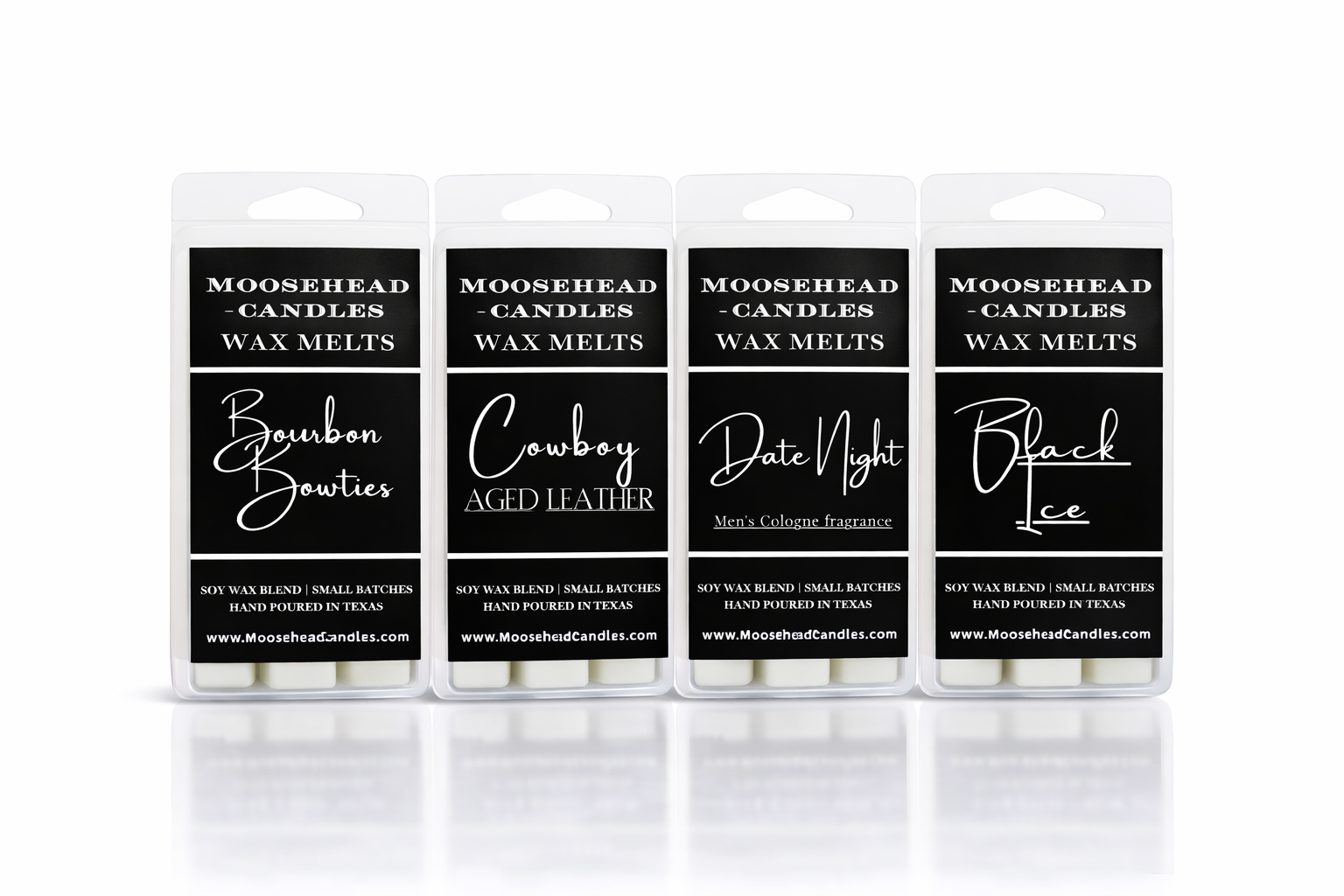 Men’s Luxury Wax Melts 4-Pack – Bourbon & Bow Ties, Aged Leather, Aqua Di Gio, Black Ice