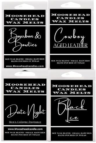 Men’s Luxury Wax Melts 4-Pack – Bourbon & Bow Ties, Aged Leather, Aqua Di Gio, Black Ice