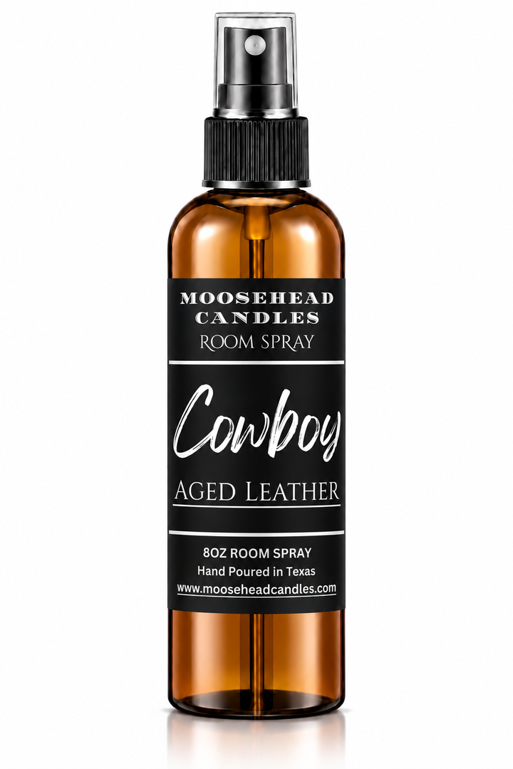 Moosehead Candles Cowboy Aged Leather 8 oz shatter-free room spray