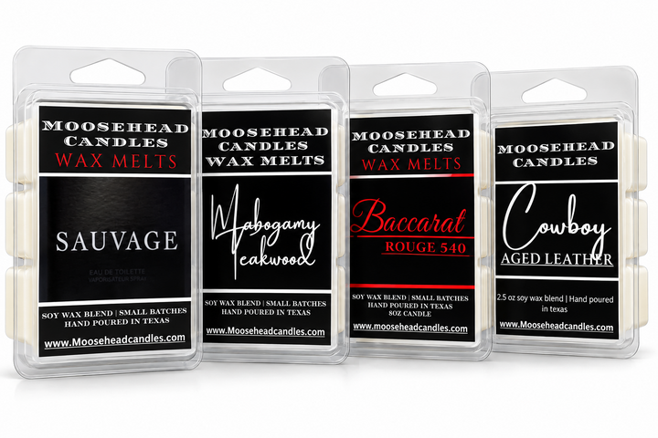 Moosehead Candles Greatest Hits 4 Pack Wax Melts - Sauvage, Mahogany Teakwood, Baccarat Rouge 540 and Cowboy Aged Leather